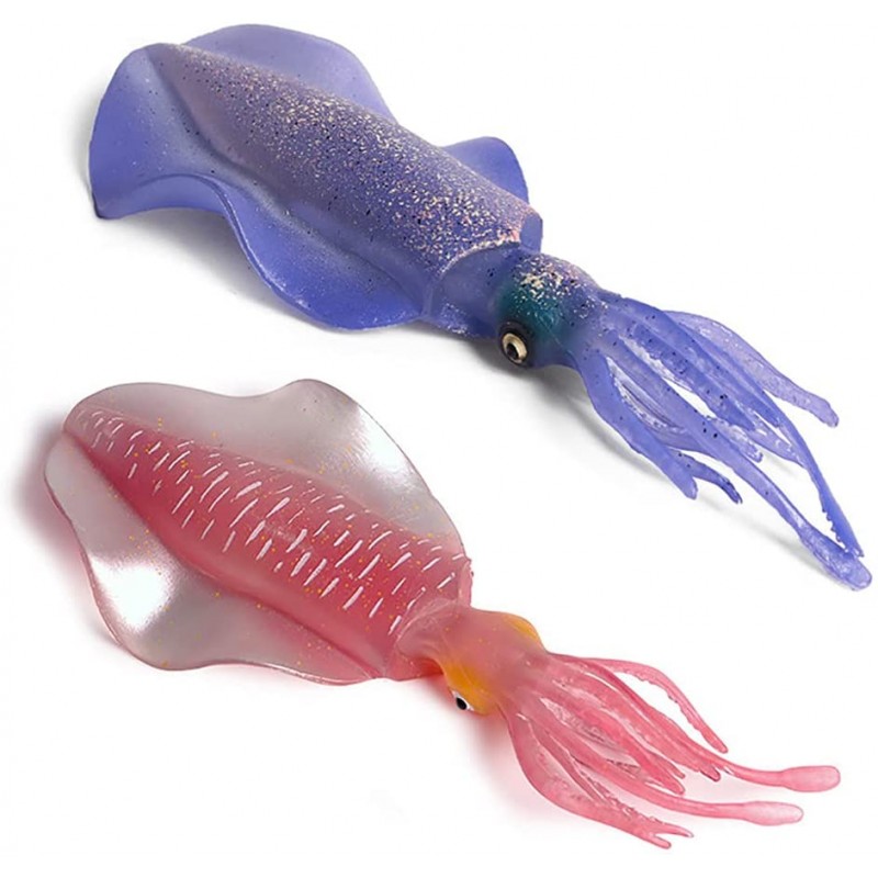 Gemini&Genius 2Pcs Squids Toys, Marine Bioluminescent Animals Cuttlefishes Toys Sea Life Action Figures Gift Great for Educational, Cake Topper, Swim, Bath Toys, Stocking Stuffers for Kids 